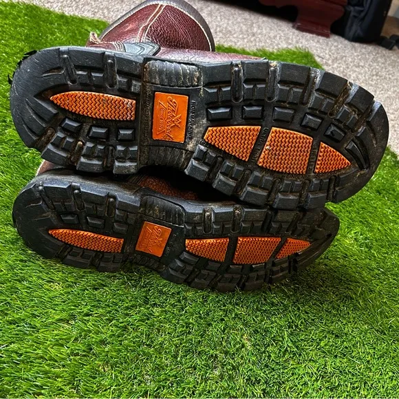 Brown and Black Leather Work Boots with Rubber Soles