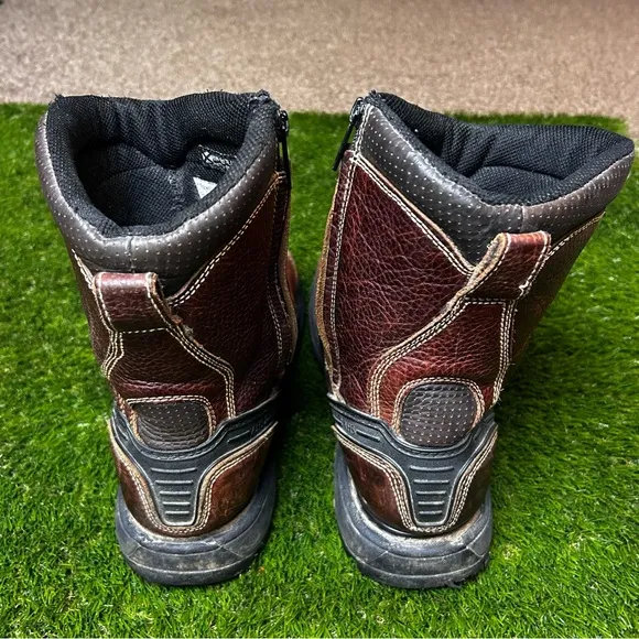 Brown and Black Leather Work Boots with Rubber Soles