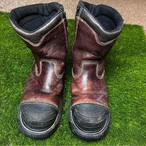 Brown and Black Leather Work Boots with Rubber Soles