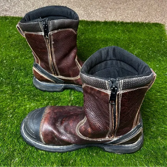 Brown and Black Leather Work Boots with Rubber Soles