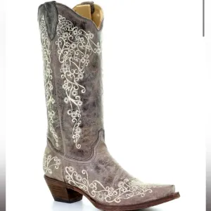 Brown Crater Bone Embroidery - Corral Vintage Boots