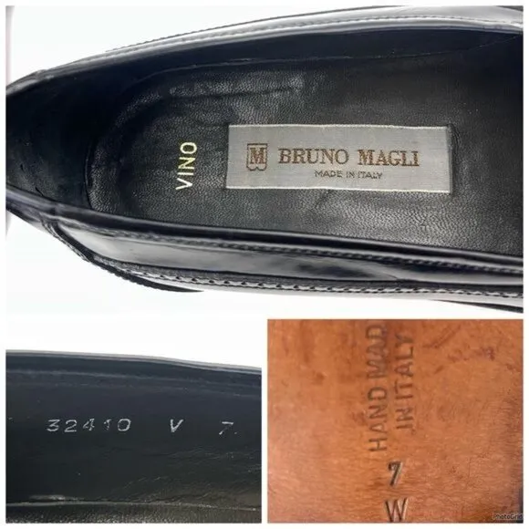 Bruno Magli Vernon Black Slip On Tassel Loafer Italian Wingtip Shoes 7 W