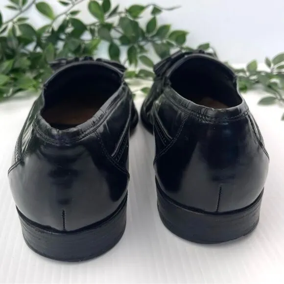Bruno Magli Vernon Black Slip On Tassel Loafer Italian Wingtip Shoes 7 W
