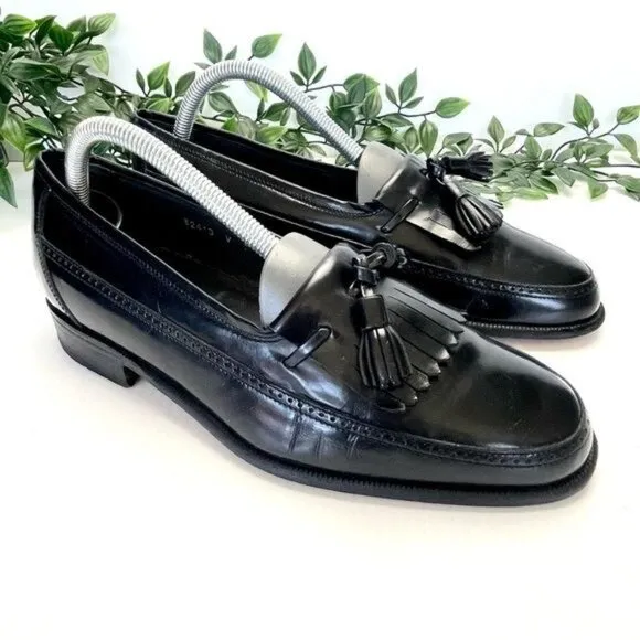 Bruno Magli Vernon Black Slip On Tassel Loafer Italian Wingtip Shoes 7 W