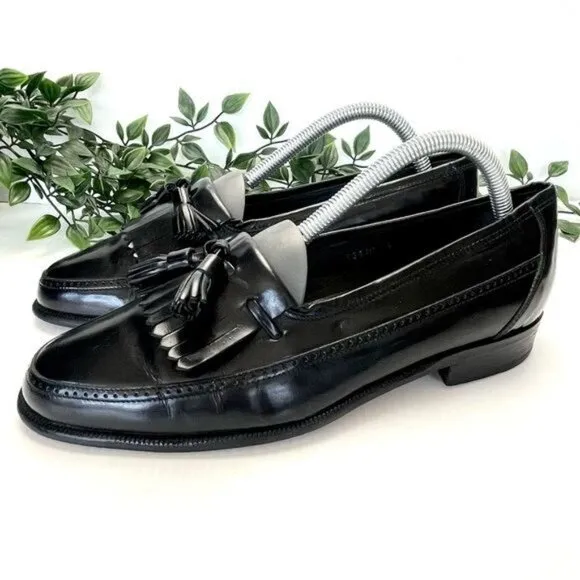 Bruno Magli Vernon Black Slip On Tassel Loafer Italian Wingtip Shoes 7 W