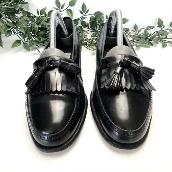 Bruno Magli Vernon Black Slip On Tassel Loafer Italian Wingtip Shoes 7 W