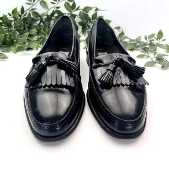 Bruno Magli Vernon Black Slip On Tassel Loafer Italian Wingtip Shoes 7 W