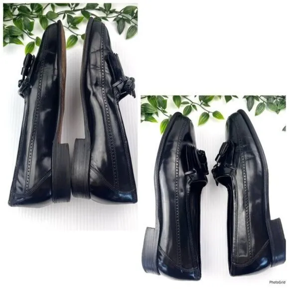 Bruno Magli Vernon Black Slip On Tassel Loafer Italian Wingtip Shoes 7 W