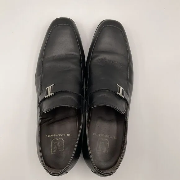 BRUNOMAGLI Pivetto Leather Dress‎ Loafer Shoes Bruno Black Mens Size 7M Slip On