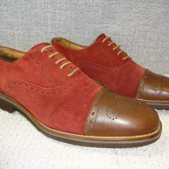 Bub Men's Size 11 US Brown Red Suede Leather Cap Toe Oxford Dress Shoes
