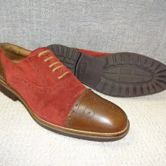 Bub Men's Size 11 US Brown Red Suede Leather Cap Toe Oxford Dress Shoes