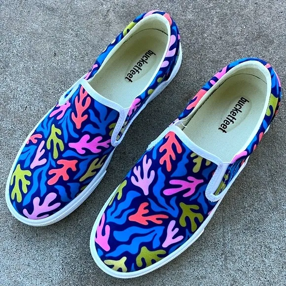 BUCKETFEET Blue Coral Kelp Pattern Shoes Size 8