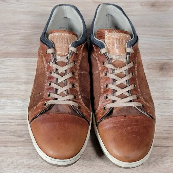 BullBoxer Shoes Mens Size 11 Brown Leather Suede Dolgos Casual Cap Toe Sneakers