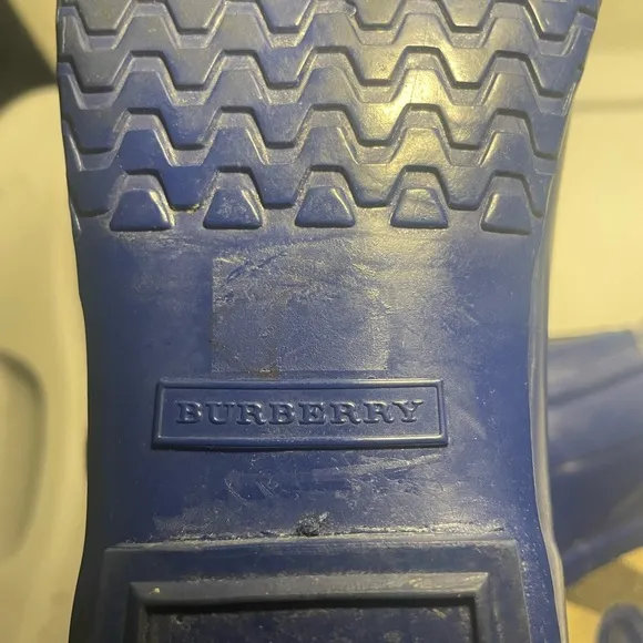 Burberry belge house check canvas and blue rubber rain boot sz 36