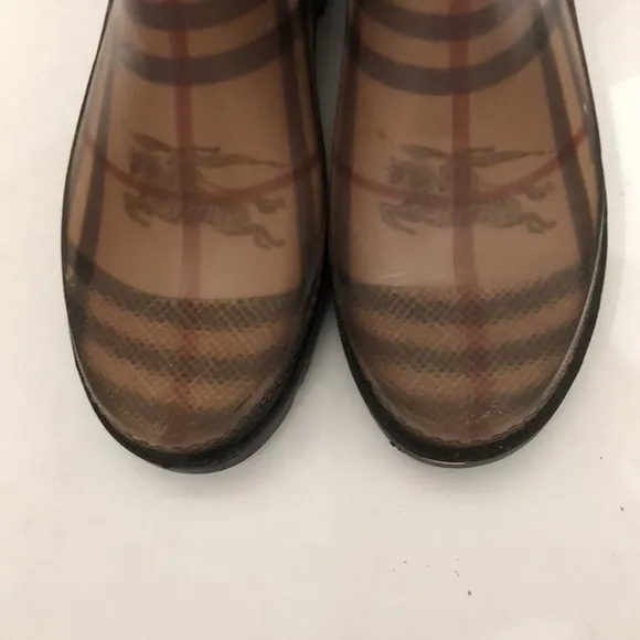 BURBERRY BROWN CHECK RUBBER RAIN BOOTS WOMENS SIZE 36