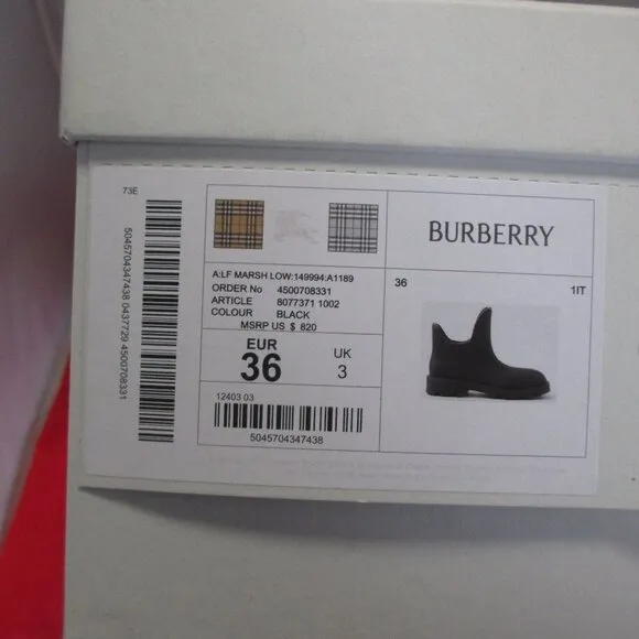 Burberry Men's Rubber Ankle Rain Boots $820 - Size EU 36 - Black - #1069