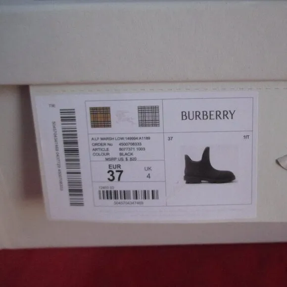 Burberry Men's Rubber Ankle Rain Boots $820 Size EU 37 - Black - #1058