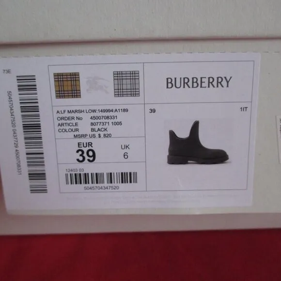 Burberry Men's Rubber Ankle Rain Boots $820 - Size EU 39 - Black - #1068