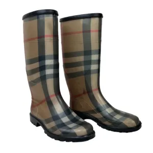 BURBERRY Rubber Rain Boots Plaid Check Pattern Women's Size 37 / 7