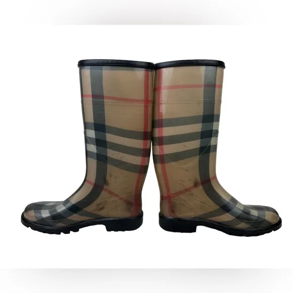 BURBERRY Rubber Rain Boots Plaid Check Pattern Women's Size 37 / 7