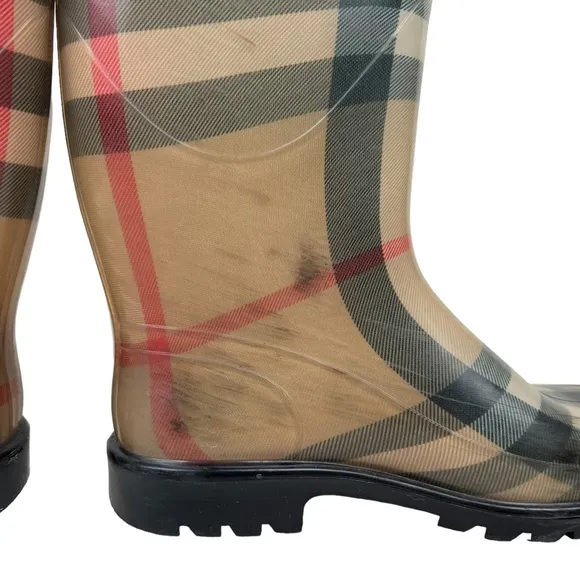 BURBERRY Rubber Rain Boots Plaid Check Pattern Women's Size 37 / 7