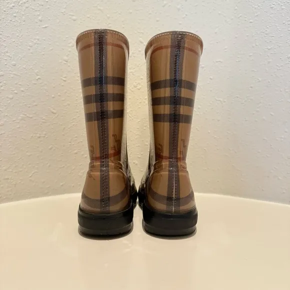 Burberry Short Kids Rubber Beige Multi Rain Boots Size 11-12