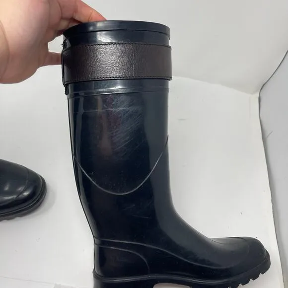 Burberry Wellington black tall rubber rain boots sz 35