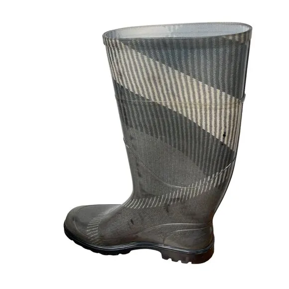 BURBERRY Wellington Monochrome Large Check Plaid Rubber Rain Boots 38 / US 8