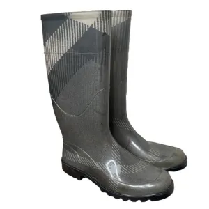 BURBERRY Wellington Monochrome Large Check Plaid Rubber Rain Boots 38 / US 8