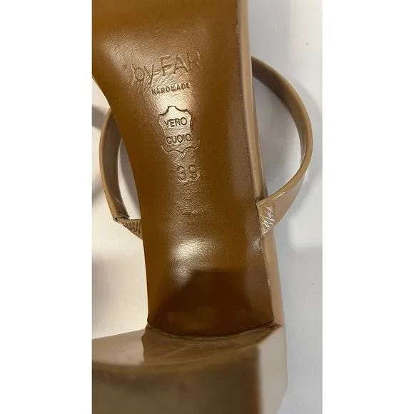 By Far Tanya Patent Leather Mules Neutral Tan Sandals US 9/IT39