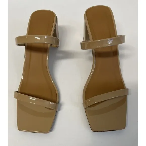 By Far Tanya Patent Leather Mules Neutral Tan Sandals US 9/IT39