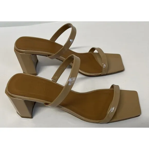 By Far Tanya Patent Leather Mules Neutral Tan Sandals US 9/IT39