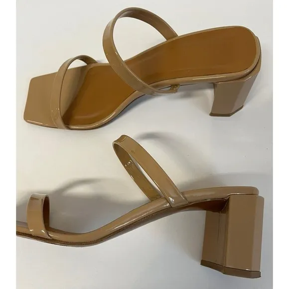 By Far Tanya Patent Leather Mules Neutral Tan Sandals US 9/IT39
