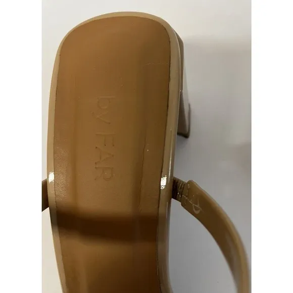 By Far Tanya Patent Leather Mules Neutral Tan Sandals US 9/IT39