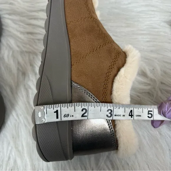 Bzees Golden Fur Trim Washable Slip-ons Toffee Fabric Size 7M