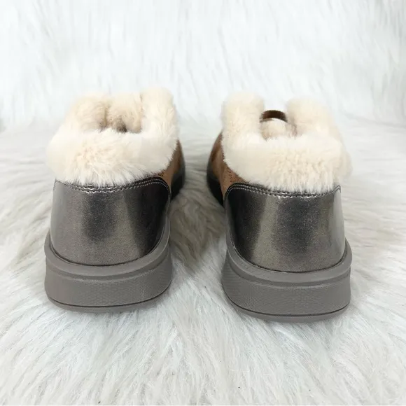 Bzees Golden Fur Trim Washable Slip-ons Toffee Fabric Size 7M
