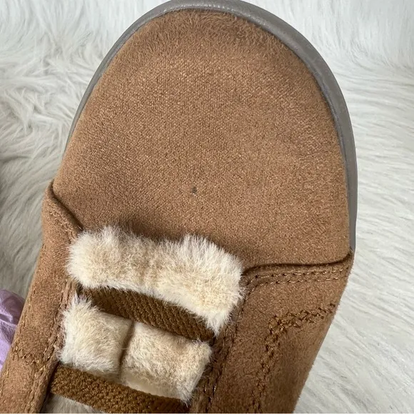 Bzees Golden Fur Trim Washable Slip-ons Toffee Fabric Size 7M