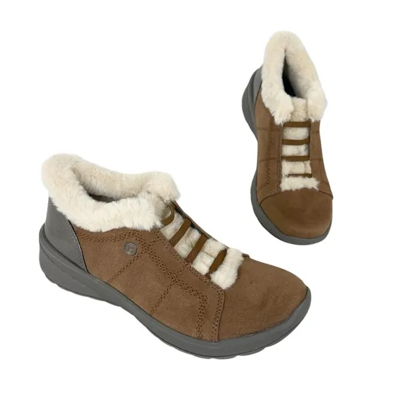Bzees Golden Fur Trim Washable Slip-ons Toffee Fabric Size 7M