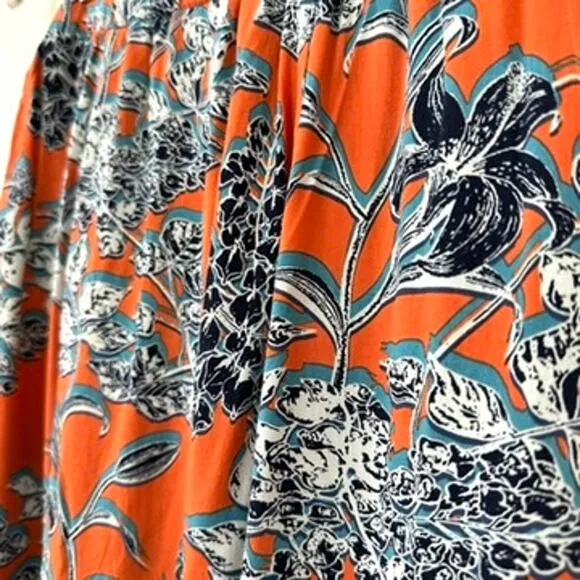 Cabi Floral Wrap Skirt XS - Orange/Blue - Rayon - Boho, Floral, Casual, Resort