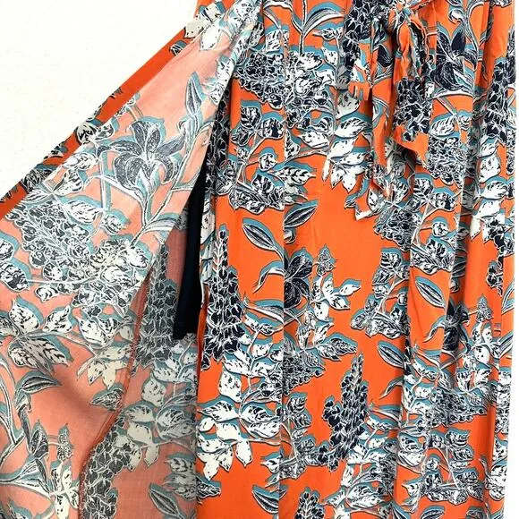 Cabi Floral Wrap Skirt XS - Orange/Blue - Rayon - Boho, Floral, Casual, Resort