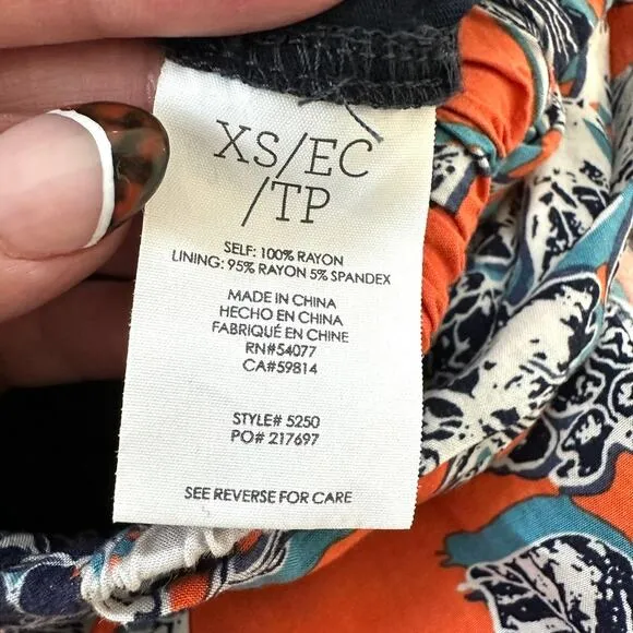 Cabi Floral Wrap Skirt XS - Orange/Blue - Rayon - Boho, Floral, Casual, Resort