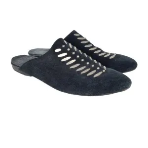 Calleen Cordero womens 10 black studded suede slide backless mule shoes