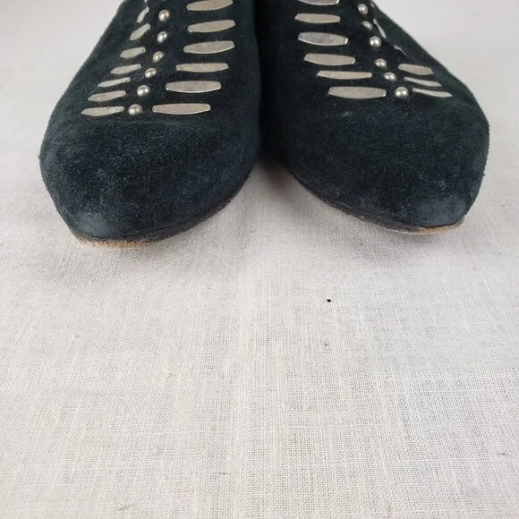 Calleen Cordero womens 10 black studded suede slide backless mule shoes