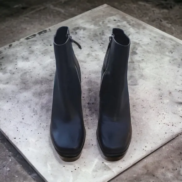 Calvin Klein Raylyn Black Leather Ankle Heeled Boots 11 Industrial Minimalist