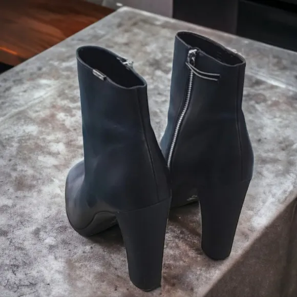 Calvin Klein Raylyn Black Leather Ankle Heeled Boots 11 Industrial Minimalist
