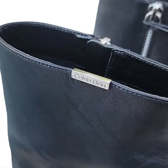 Calvin Klein Raylyn Black Leather Ankle Heeled Boots 11 Industrial Minimalist