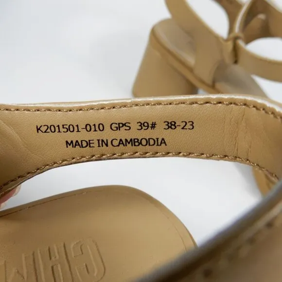 CAMPER Kiara Block Heel Sandals Size 8.5 39 Tan Brown Leather NEW $140
