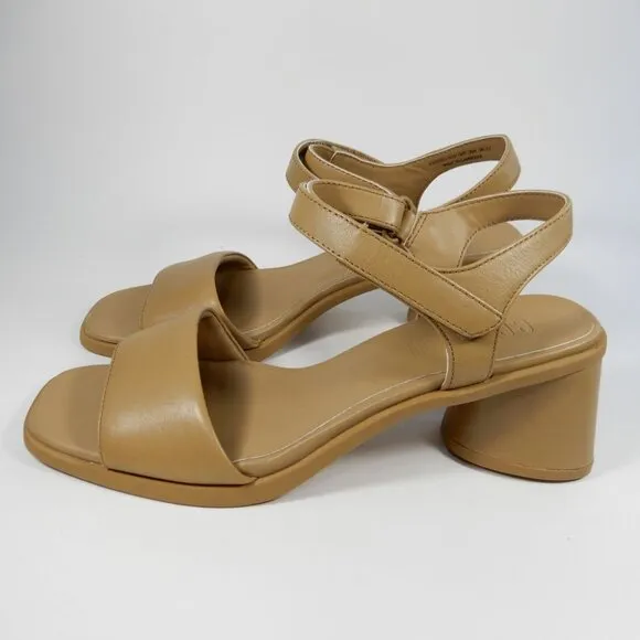 CAMPER Kiara Block Heel Sandals Size 8.5 39 Tan Brown Leather NEW $140