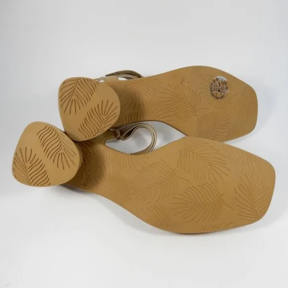 CAMPER Kiara Block Heel Sandals Size 8.5 39 Tan Brown Leather NEW $140