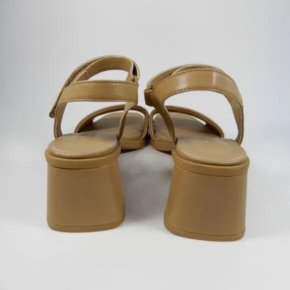 CAMPER Kiara Block Heel Sandals Size 8.5 39 Tan Brown Leather NEW $140